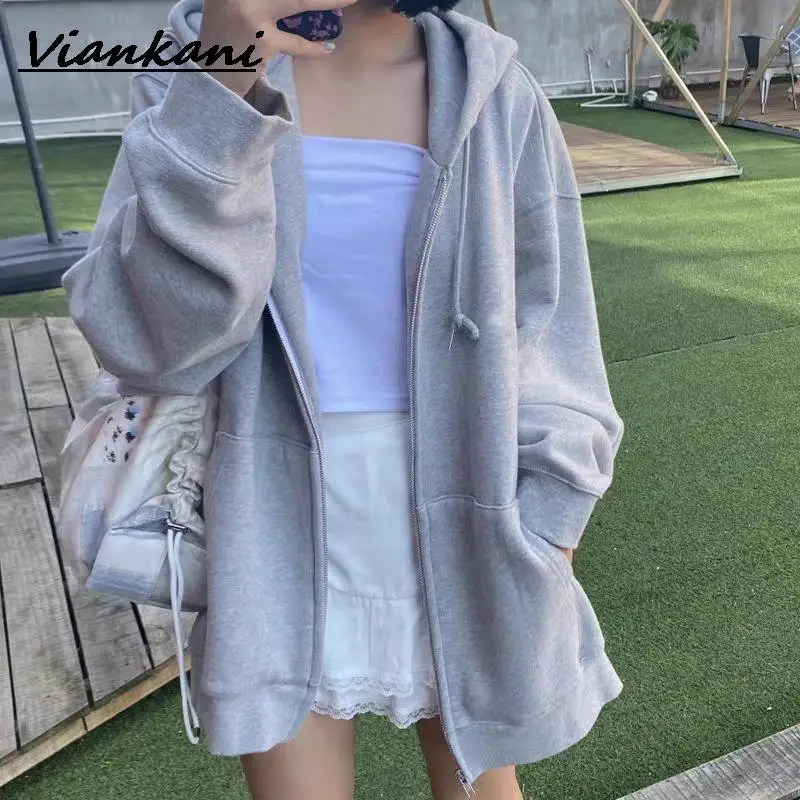 

Women Solid Hooded Fashion 2021 Long Sleeve Loose Sweatshirts Tops Vintage Clothes Autumn Hoodies Femme Casual Tracksuit Women