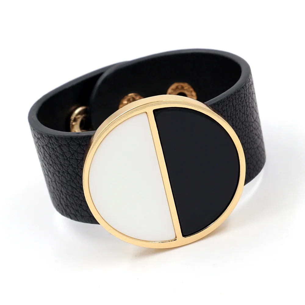 

6 Pcs/Lot Wholesale wide bracelet alloy leather fashion bracelets female black and white