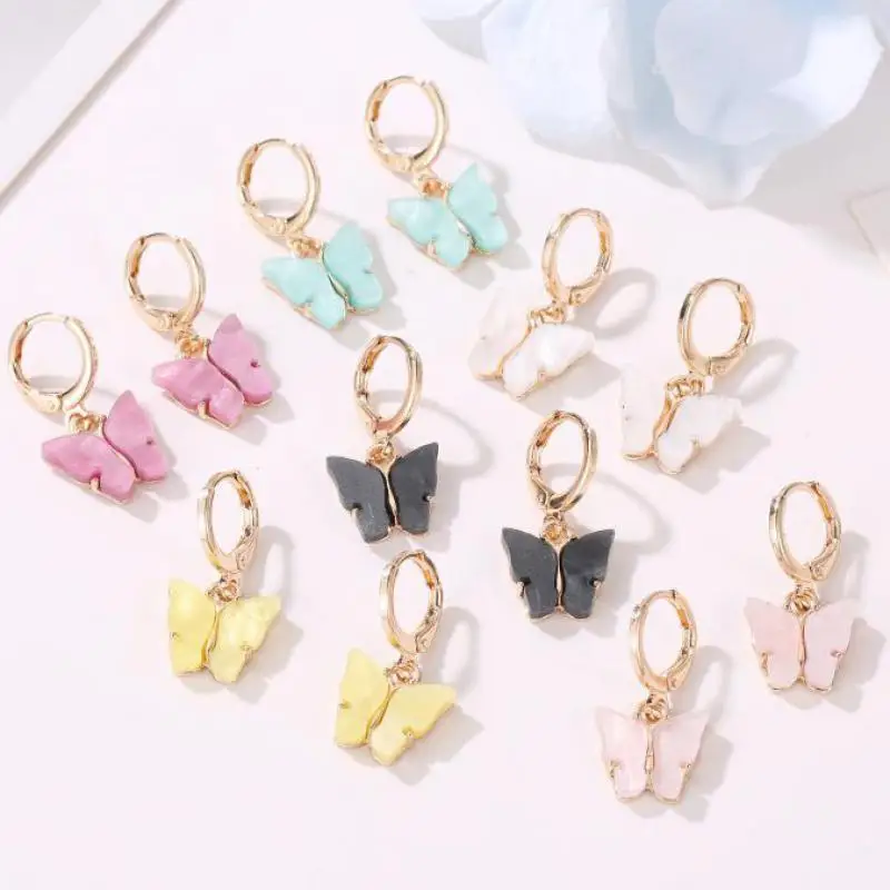 Цветные красивые акриловые серьги бабочки новые милые корейские для женщин