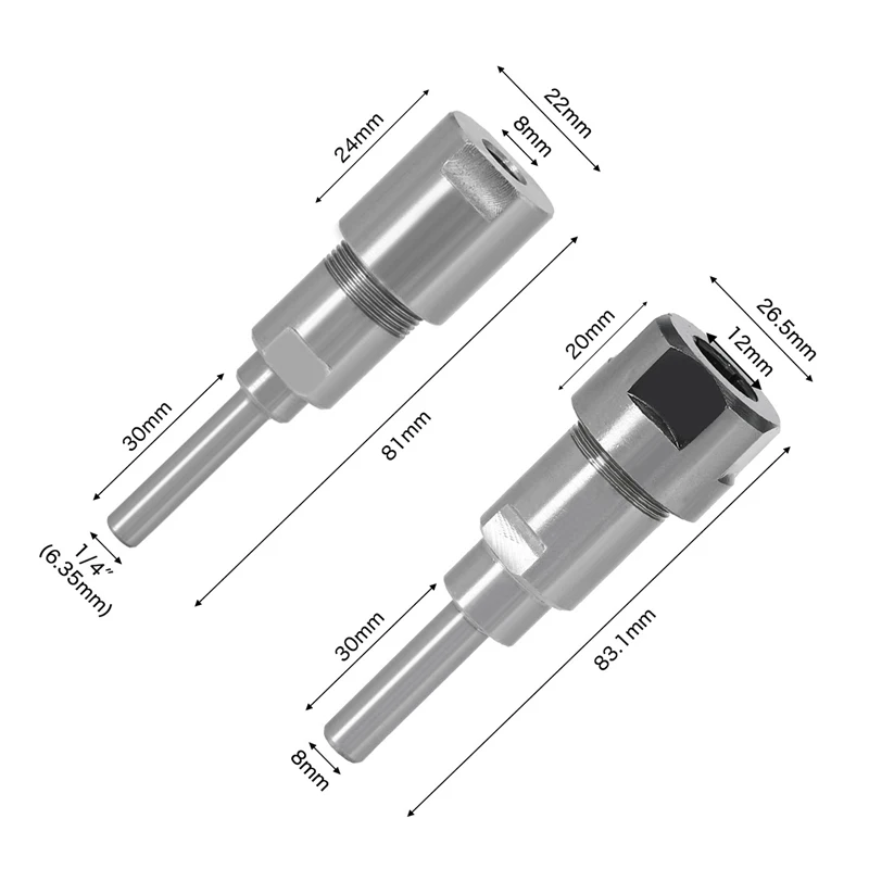 

1 pc 1/4" 8mm 12mm 1/2" Shank 6mm shank Router Bit Extension Rod Collet Engraving Machine Extension Milling Cutter for Wood