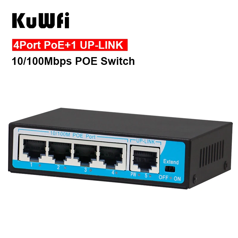KuWFi POE коммутатор 4 + 1 порта 100 Мбит/с IEEE 802 3 af/at Fast Ethernet для системы