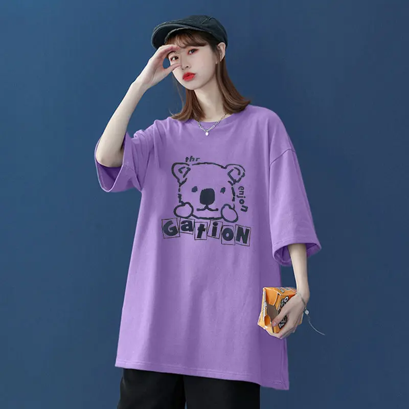 

2021 Summer New Style Fun Cute Cartoon Printing Loose Korean Short-sleeved T-shirt Trendy Fashion Top for Women