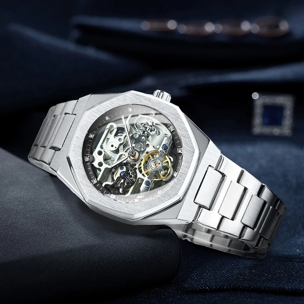 FORSINING Tourbillion Mechanical Watch for Men Automatic Steel Strap Skeleton Mens Watches Top Brand Luxury 2021 Reloj Hombre | Наручные