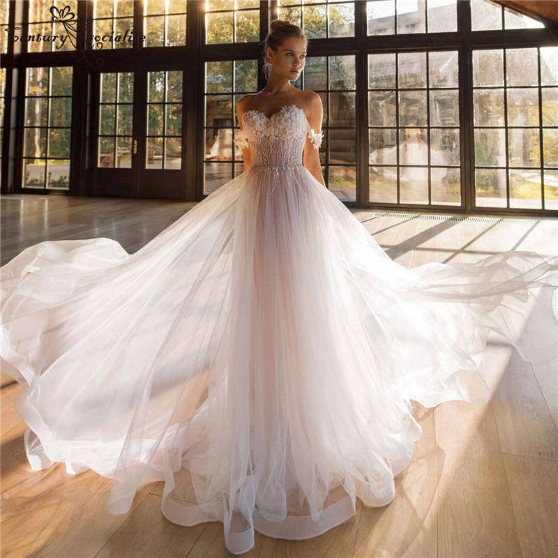 

Boho Wedding Dresses for Women 2022 Lace Appliques 3D Flowers Beaded Sequins A-line Bohemian Bridal Gowns Beach Vestido De Noiva