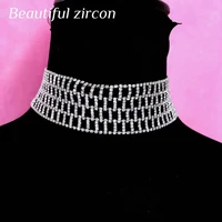 fashion women rhinestone simple mesh crystal necklace bride wedding wide neck necklace statement jewelry birthday accessories