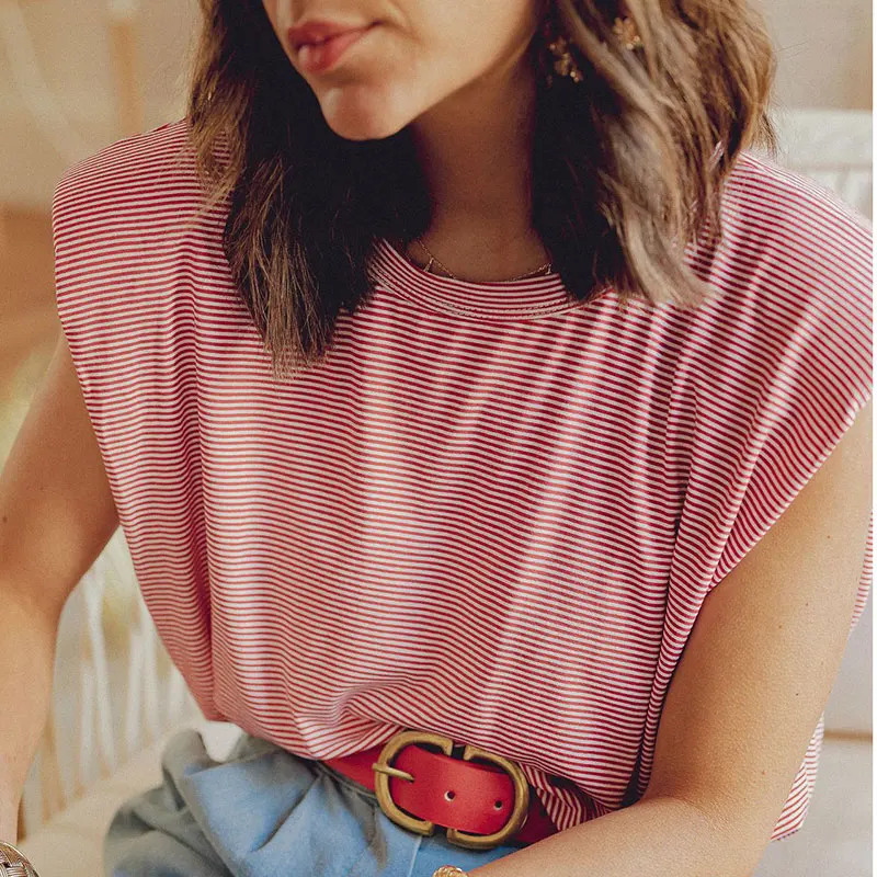 

Women Summer Sleeveless T-shirt Blouse Ladies Shoulder Pads Tee Casual Top J55