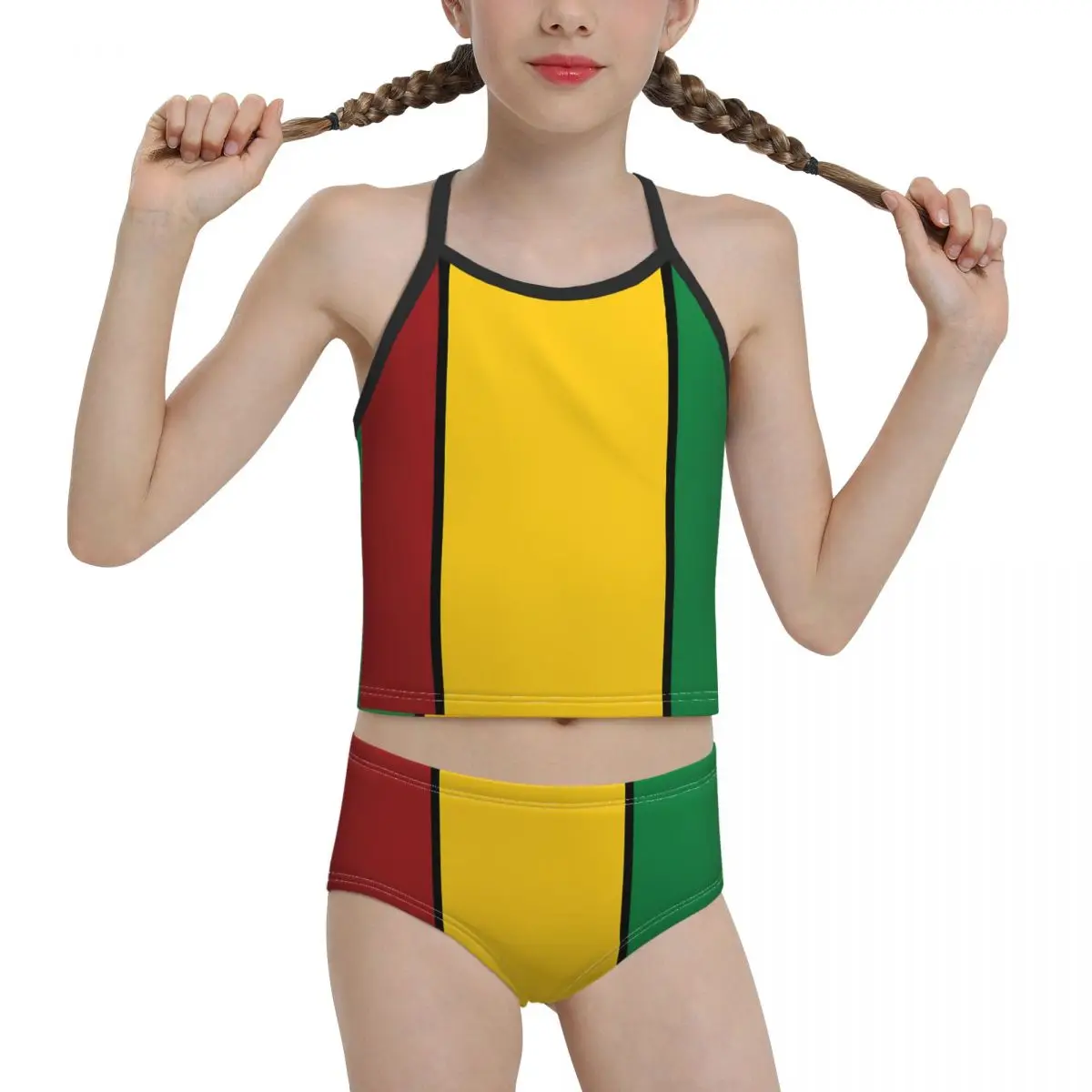 

2021 гордый Купальник для девочек младшей школы, бикини в полоску с принтом Rasta, оптовая продажа, бренд для девочек