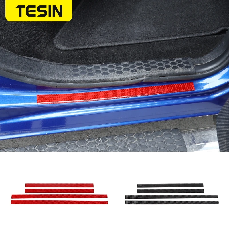 TESIN Car Door Sill Guard Sticker For Dodge Ram 1500 2010-2015 Anti Scratch Carbon Scuff Pedal Guards Cover Door Sill Plate