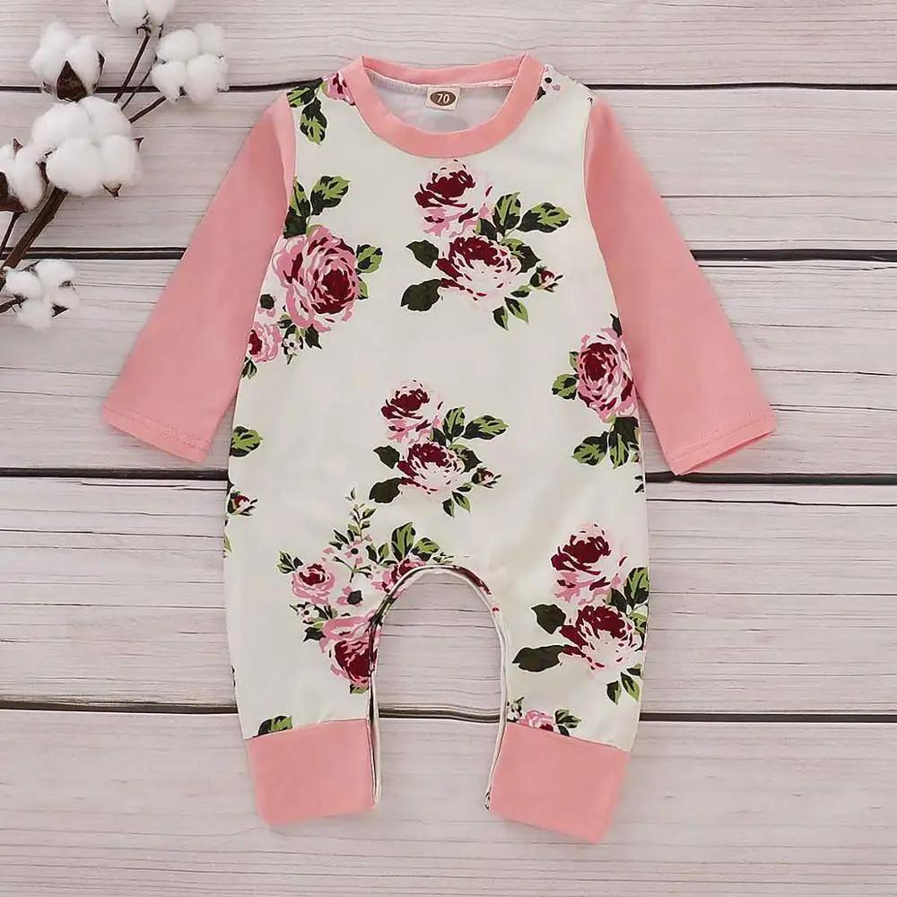 

PatPat 2020 New Spring and Summer Fresh Floral Long-sleeve Jumpsuit in Pink for Baby Girl One Pieces Jumpsuits Baby Girl Clothes