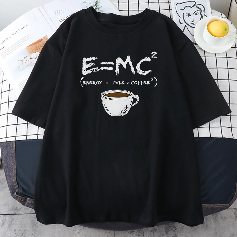 

energy=milk+coffee Harajuku Print Women T-Shirt Fashion Casual Tshirt Simplicity Tee Clothes Breathable Loose Summer T-Shirt Man