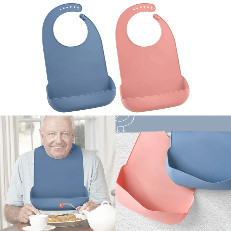 

Adults Waterproof Anti-oil Silicone Bib Elderly Aged Mealtime Cloth Protector R7RB