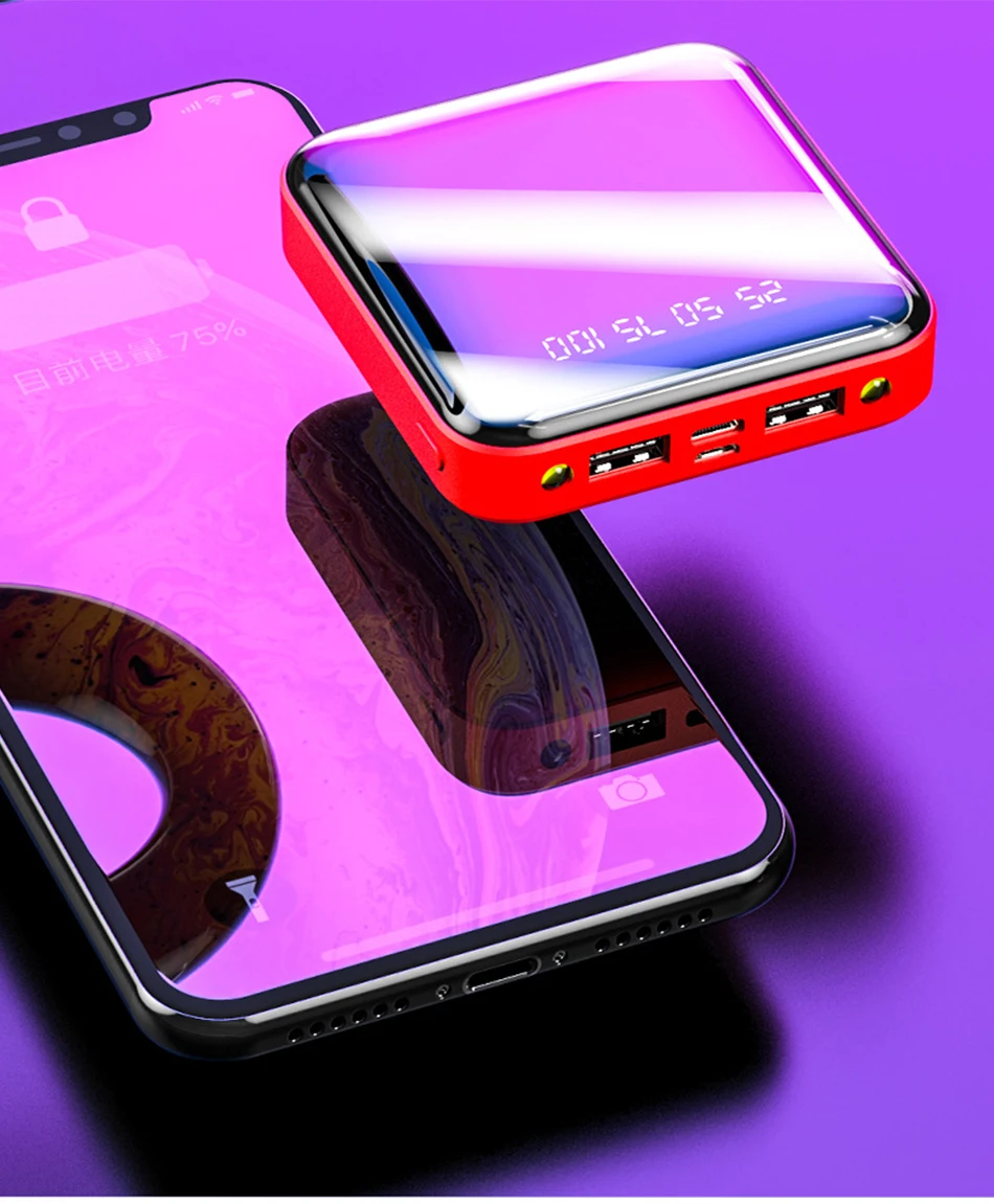 Mi ni 20000 мАч, Дополнительный внешний аккумулятор для iPhone 8, Xiaomi mi, Дополнительный внешний аккумулятор, зарядное устройство, два порта Usb, внешний аккумулятор, портативный аккумулятор