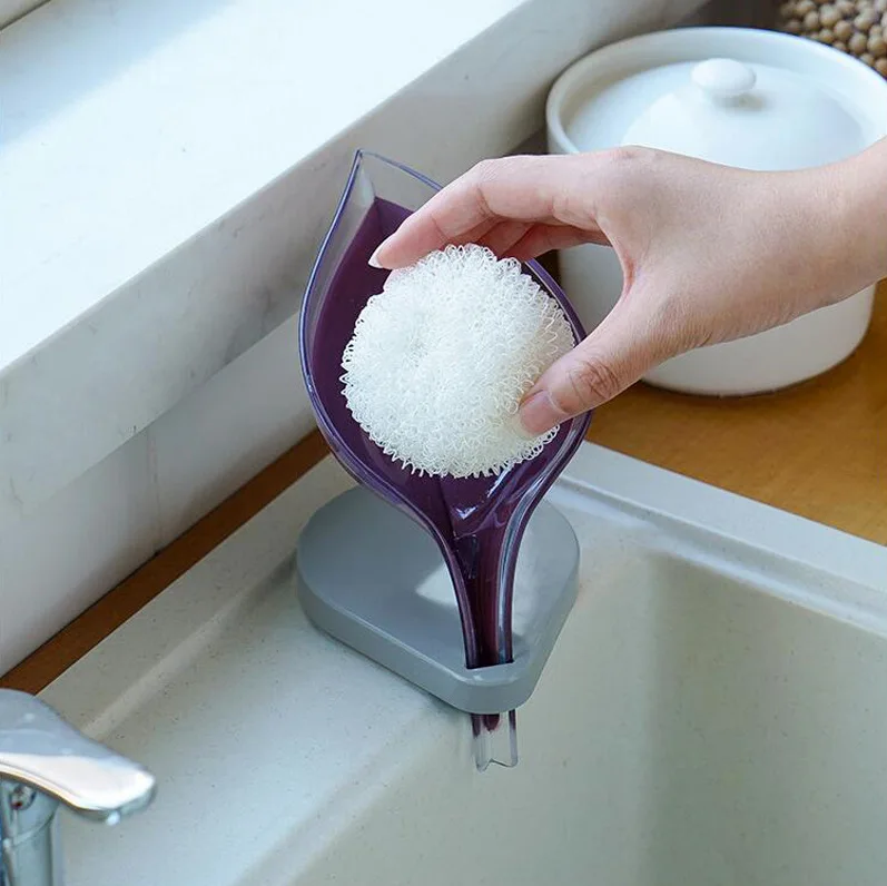 Leaf-shaped Suction Cup Soap Box Draining Rack Vertical Laundry Solid Store Holder Tray Kitchen Sink Sponge Storage | Дом и сад