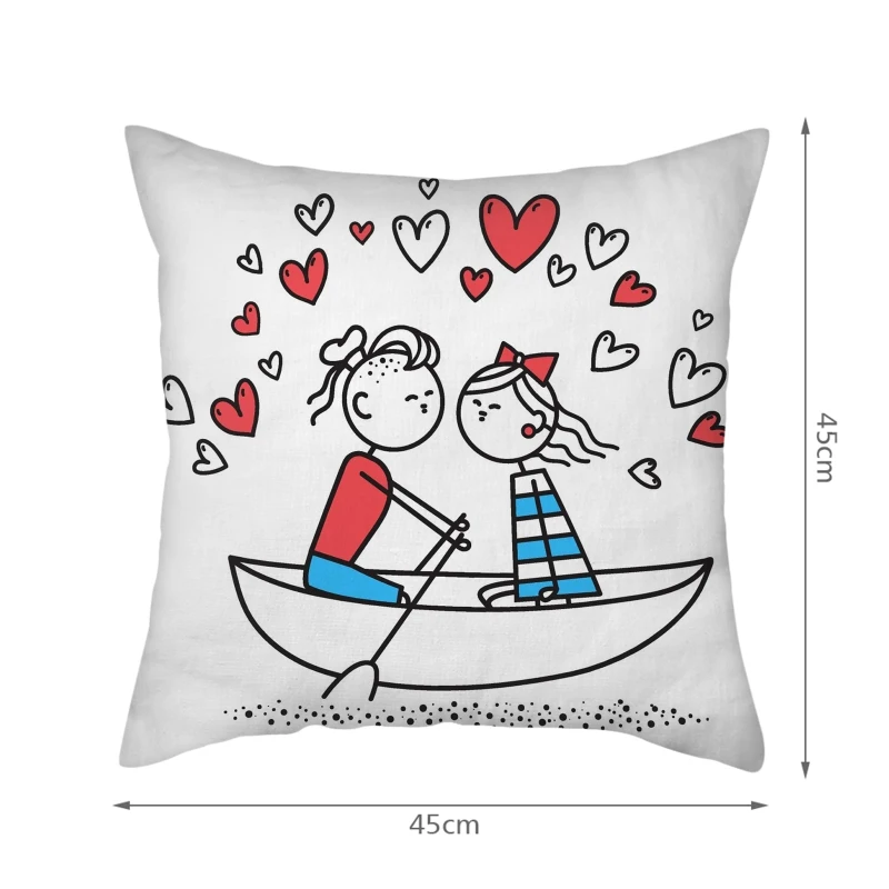 

Nanacoba 45x45 Valentine's Day Cartoon Pattern Short Plush Pillows Cover Sofa Bed Decorative Home Winter