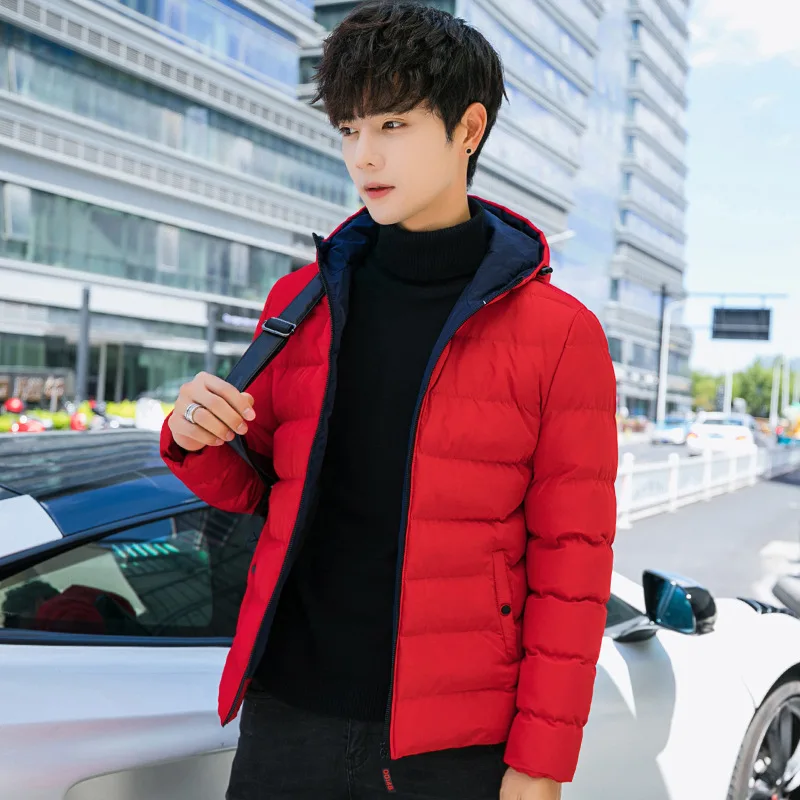 

2020 men hooded winter pure color with thick cotton-padded jacket teenagers leisure warm cotton-padded clothes