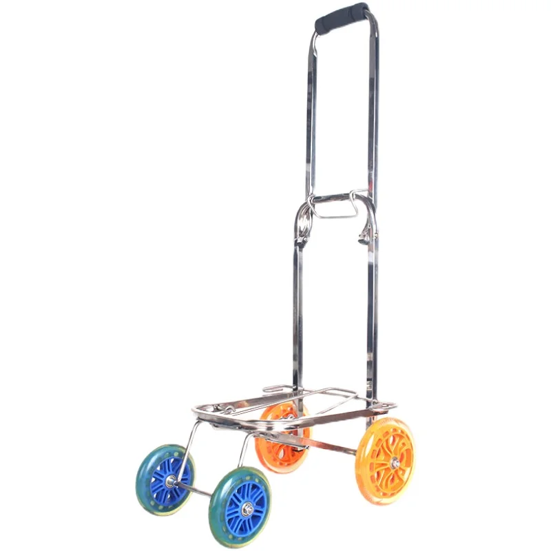 Stainless Steel Folding Luggage Cart, Four-Wheeled Trolley Can Load 60KG/ 132LBS, Lightweight Hand Truck