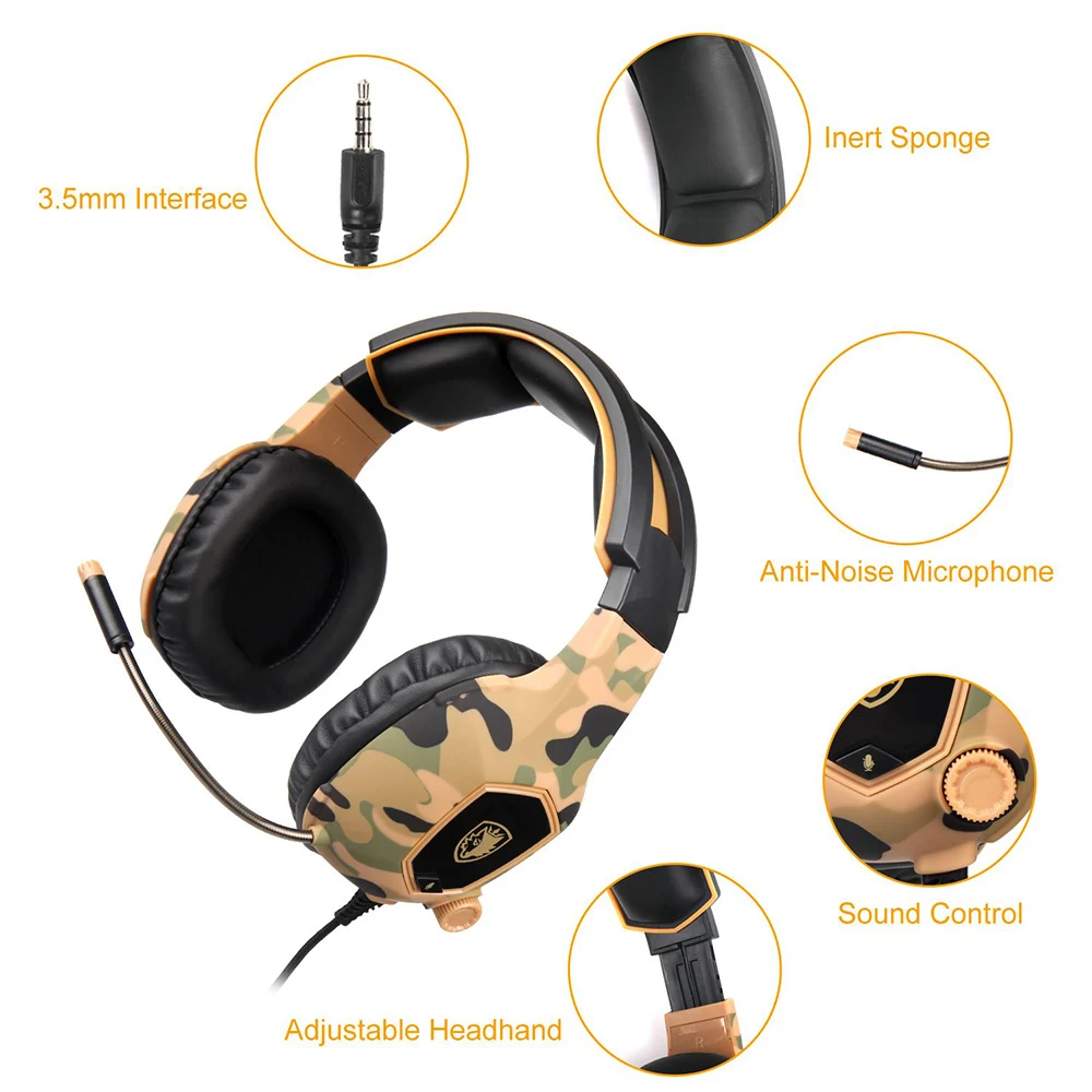 SADES SA 818 Проводные Игровые наушники 3 5 мм стерео музыкальные с микрофоном и