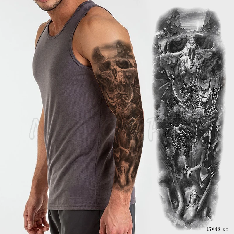 Временные татуировки полностью на руку большой череп роза цветок бабочка старая