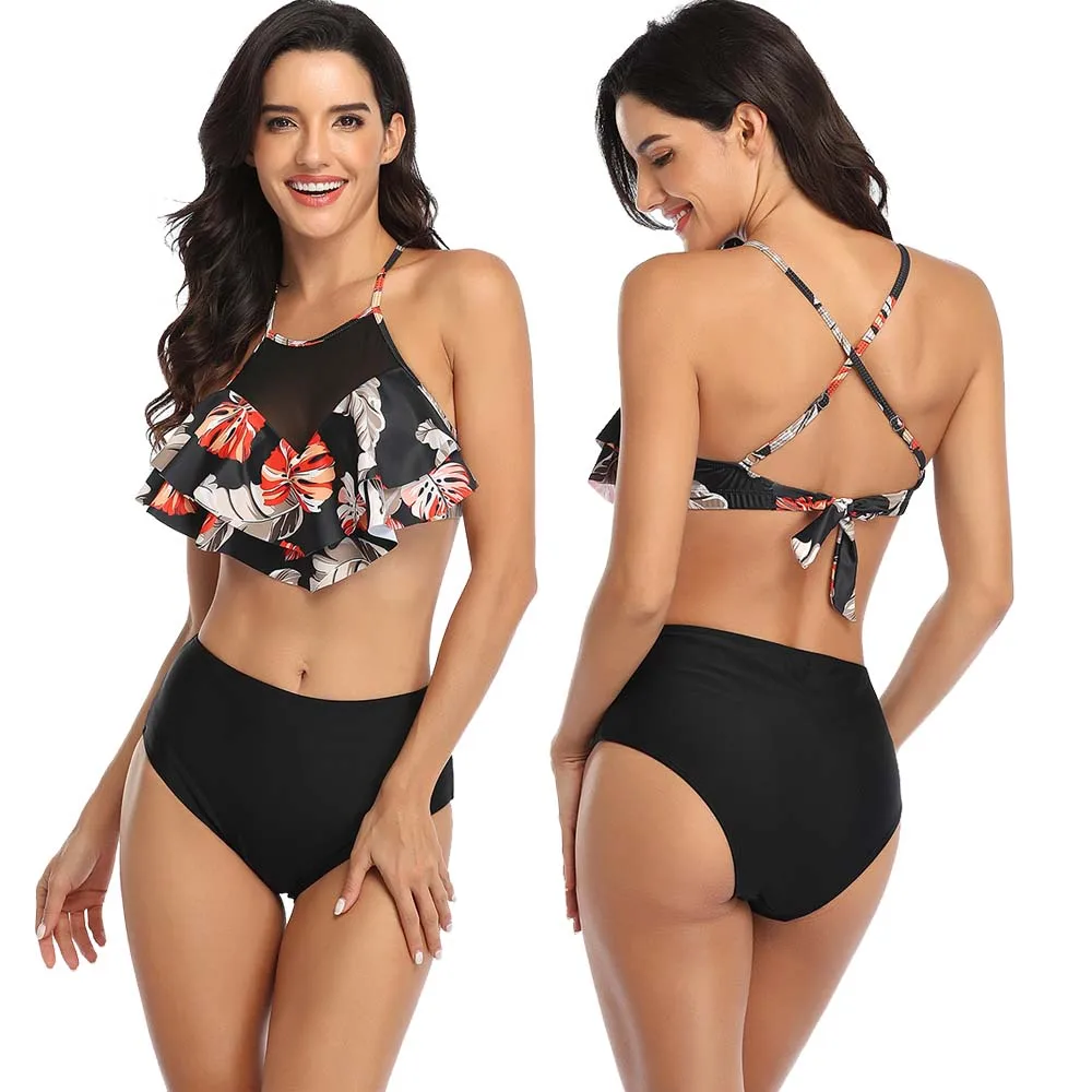 

2020 Woman Plus Size Swimwear High Waist S-2XL Bikini Big Women Bathing Suits Floral Vintage Female Sexy Bather Swimsuits