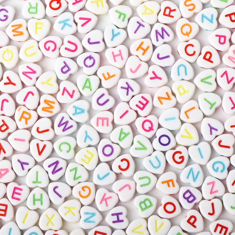 

200Pcs 7mm Washed Mixed White Color Letters Heart Shape Acrylic Beads For Make Bracelet Necklace Jewelry Accessories