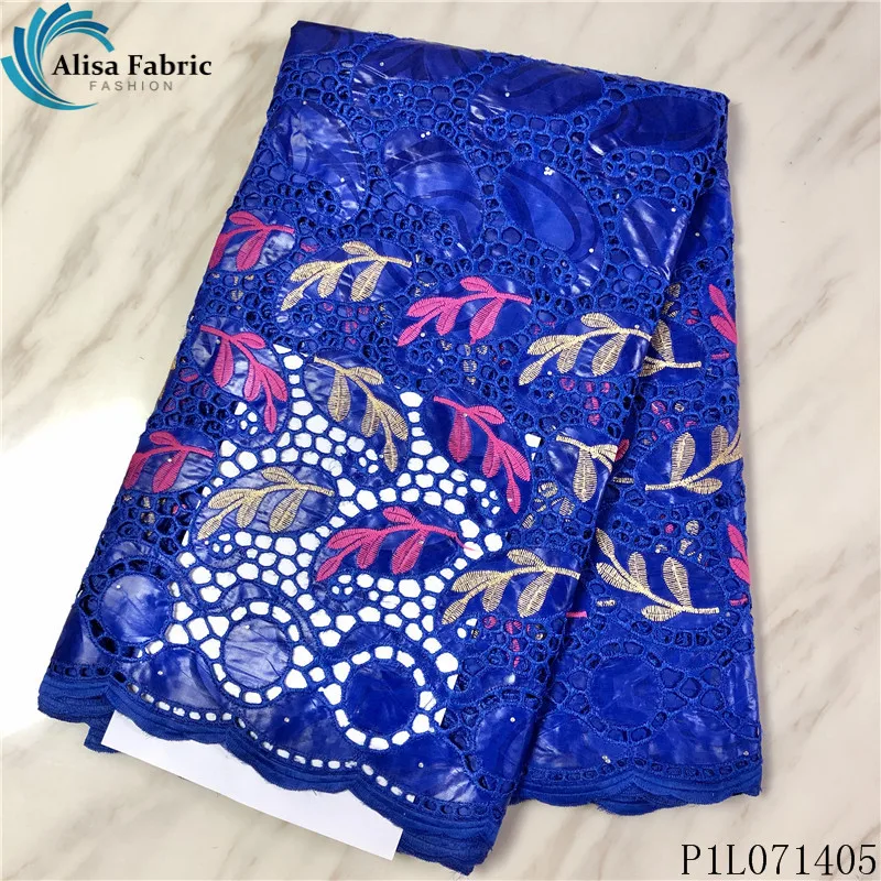 

Alisa sky blue african cord lace 100% cotton fabric high quality embroidery with stones hollow desgin french bazin riche fabrics