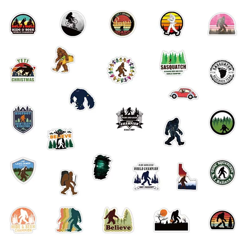 

New 50pcs Bigfoot Savage Sticker Graffiti Waterproof Skateboard Travel Suitcase Phone Laptop Luggage Stickers Cute Kids Toys