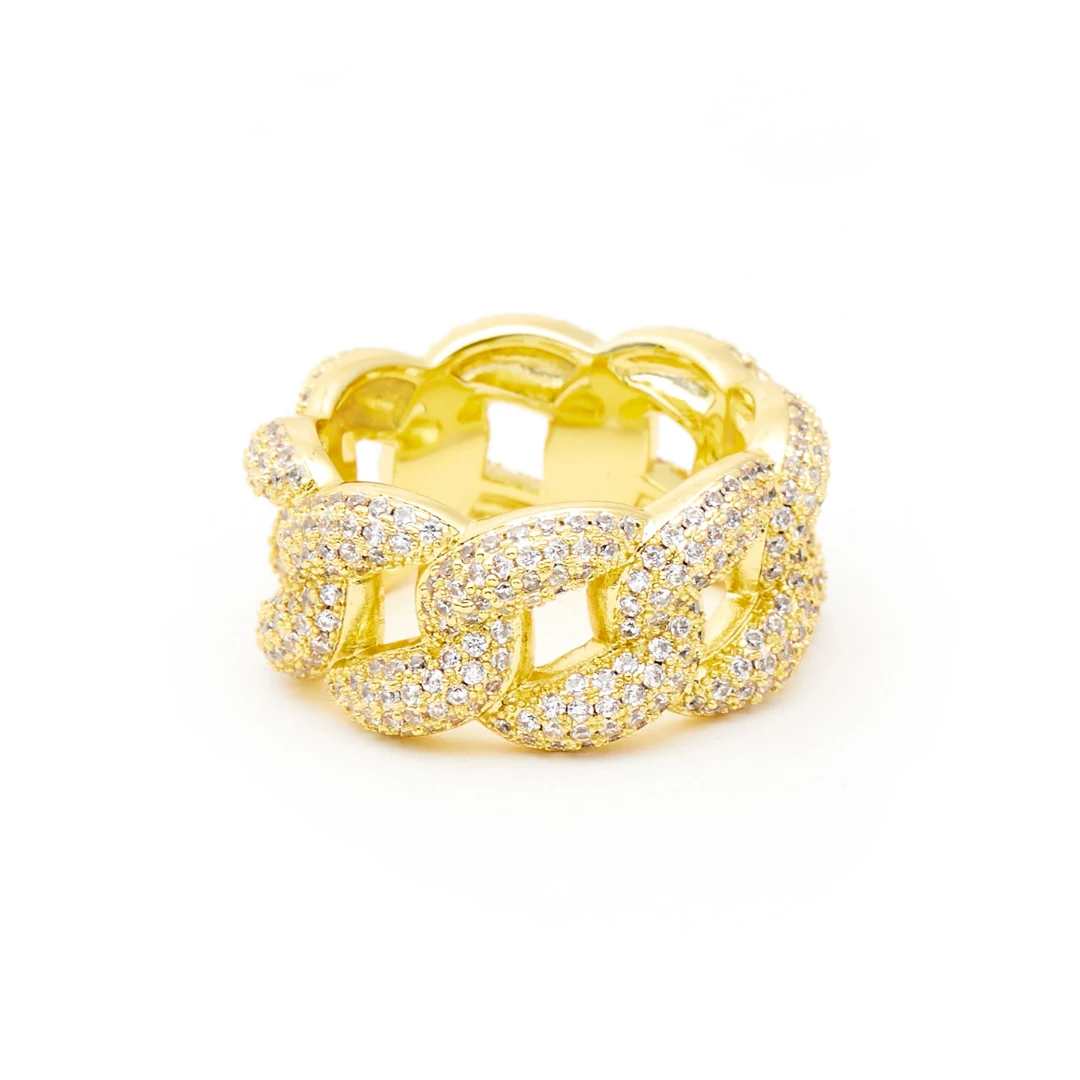 

Bubble Bubble Cuba Link Ring Diamond-Embedded Starry Cuban Link Chain Ring Hip Hop