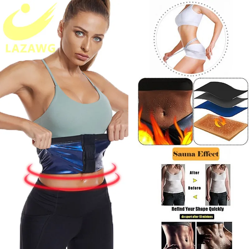 LAZAWG Sauna Waist Belt Women Slimming Tummy Sweat Waist Wrap Training Belly Sheath Corset Hook Cinchers Body Shaper Plus Size