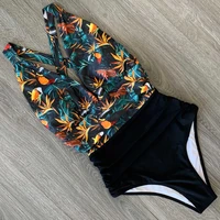 2020 sexy swimsuit female floral women swimwear push up bathing suits bodysuits beach wear deep v neck ruffle monokini