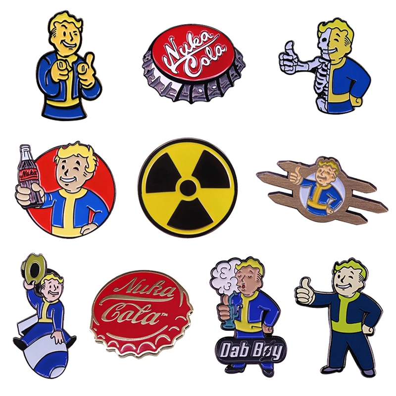 Набор эмалированных булавок Fallout Vault Boy броши с символами радиоактивной опасности