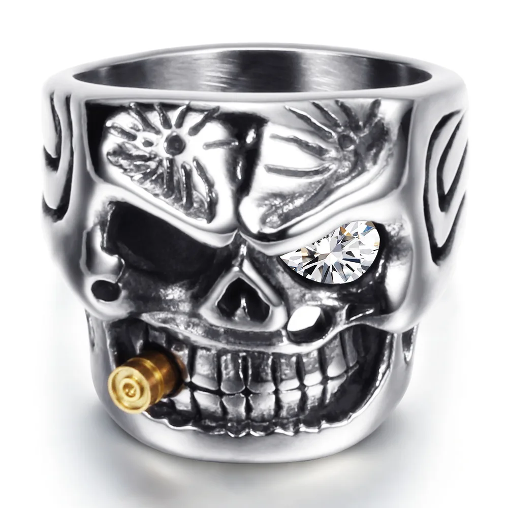 

Retro Punk Domineering Skull Men's Titanium Steel Ring Pipe Stainless Steel 304 Ring Men's Fashion