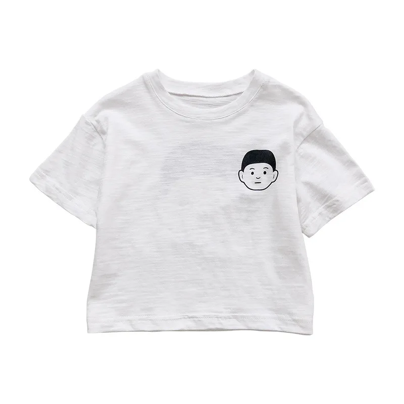 

Boys' summer short sleeve 2021 new children's white round neck T-shirt 10-168