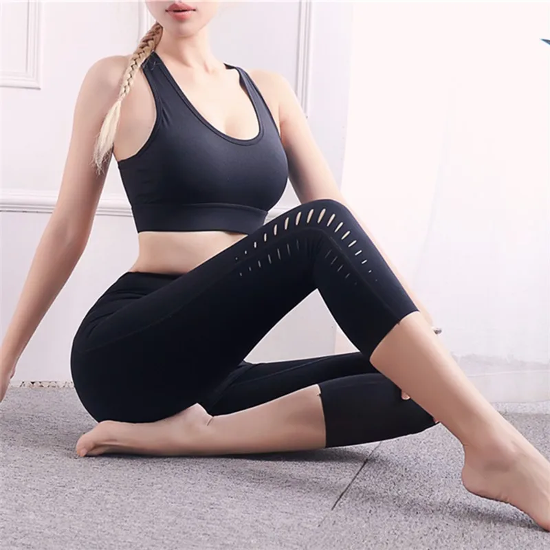 2018 черные сексуальные Фитнес Спортивный капри брюки женские с высокой талией