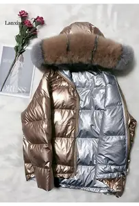 Пуховик женский двухсторонний, блестящий, розовый, размера плюс