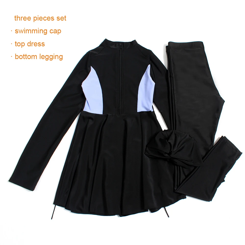 

LAFATA 2021 Simple Design Bra Padding Three Piece Burkini Long Sleeve Muslim Swimsuit Swimwear