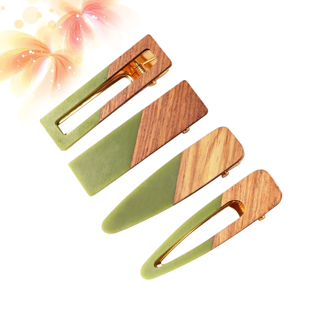 

Заколки для волос акриловые и деревянные в стиле ретро, 4 шт.