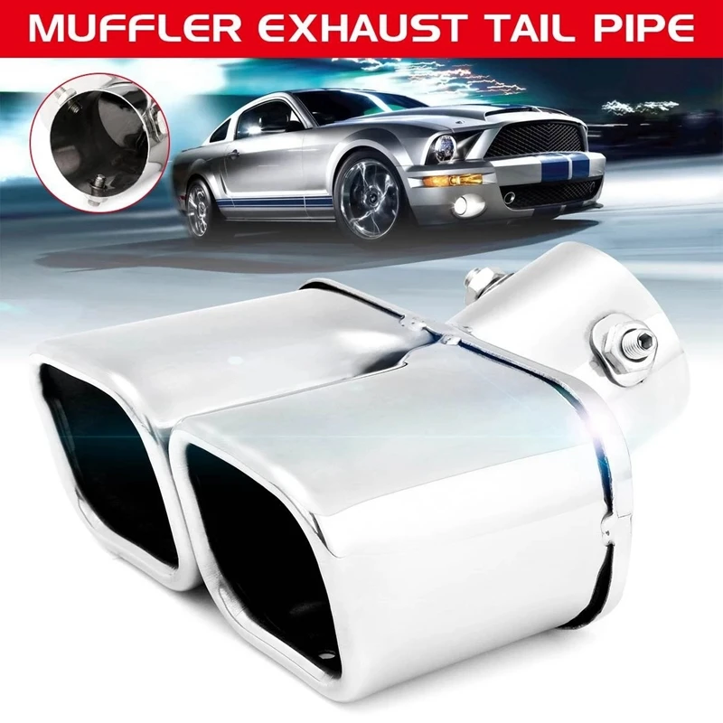 

62MM/2.5 inch Dual Outlet Car Exhaust Tip Stainless Steel Slant Rolled Edge Auto Muffler -Silencer Tip Pipe Covers