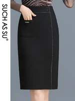 such as su new quality womens black pencil skirt simple slim 2022 high waist knee length s 3xl size female ol office skirt