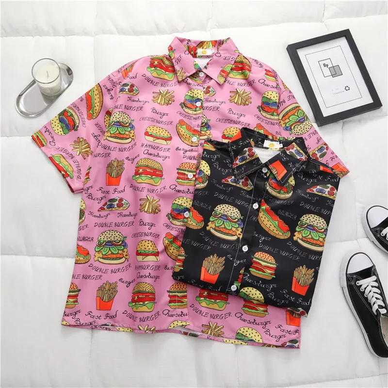 Гавайская пляжная рубашка с принтом картошки фри гамбургеров чипов алохи