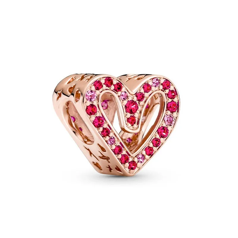 

100% 925 Silver New Red Pink Light Hand-painted Love Beads Suitable For Original Pandora Bracelet Women's Diy Charm Jewelry