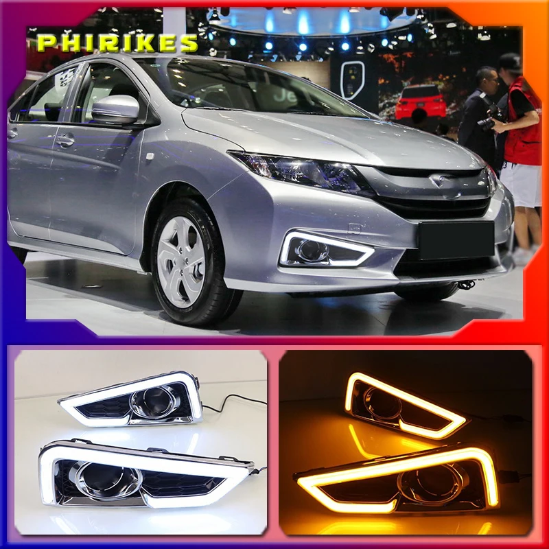 

1 комплект для Honda City Grace 2015 2016 LED DRL с сигнал поворота реле 12V Автомобильные дневные ходовые огни противотуманных фар аксессуары