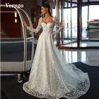 Платье свадебное с длинным рукавом и шлейфом, а-силуэт