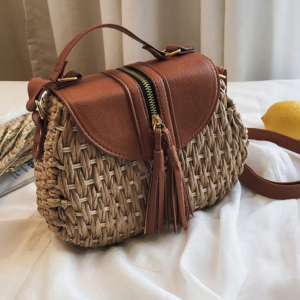 

Women's Fringe Woven Crossbody Bag Trendy Tassels Weave Shoulder Bags Ladies Beach Leisure Bags 2020 New