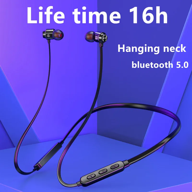 Беспроводные Висячие шейные bluetooth наушники с магнитным 5 0 5D стерео спортивные