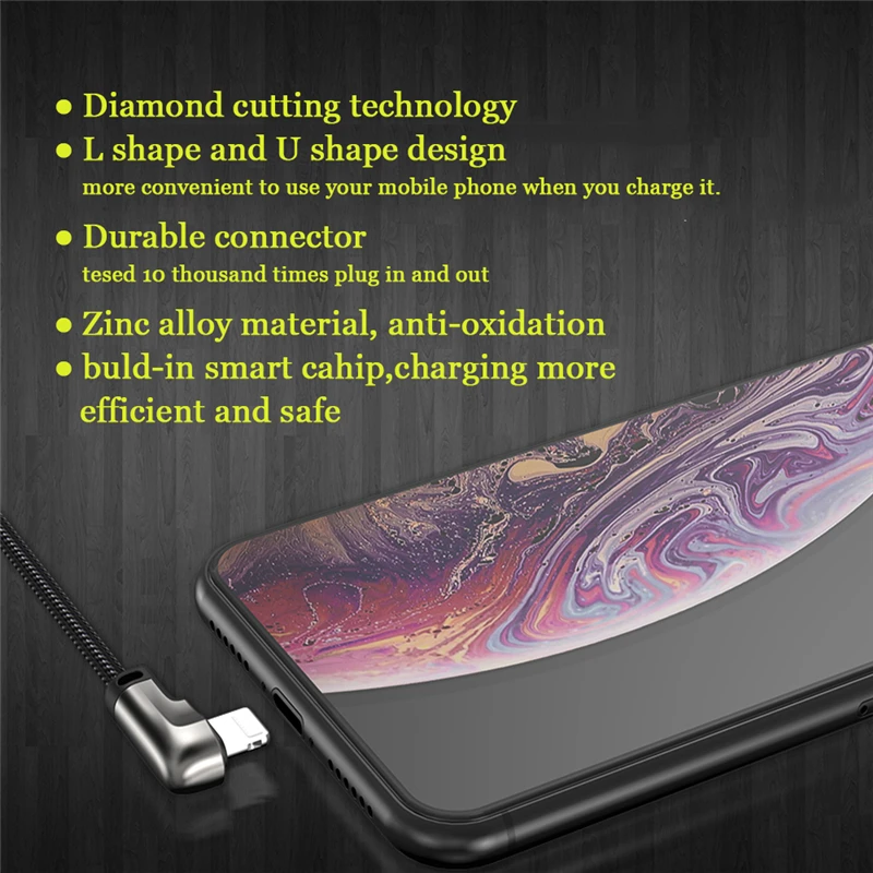 USB кабель WSKEN L образной формы с алмазным зарядным устройством для iPhone XS Max XR 8 7 6S 5
