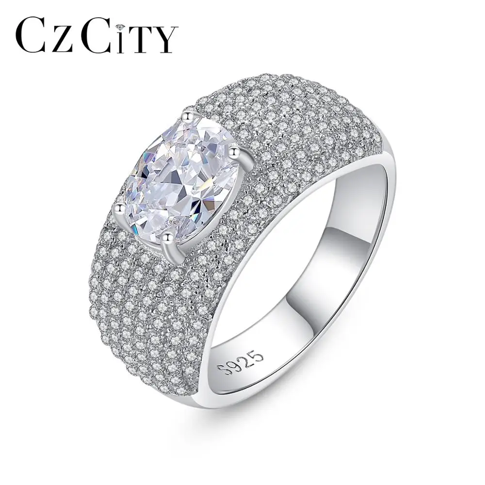 

CZCITY Luxury Authentic 100% 925 Sterling Silver Micro CZ Paved Engagement Rings for Women Bride Finger Ring Female Gift SR0451