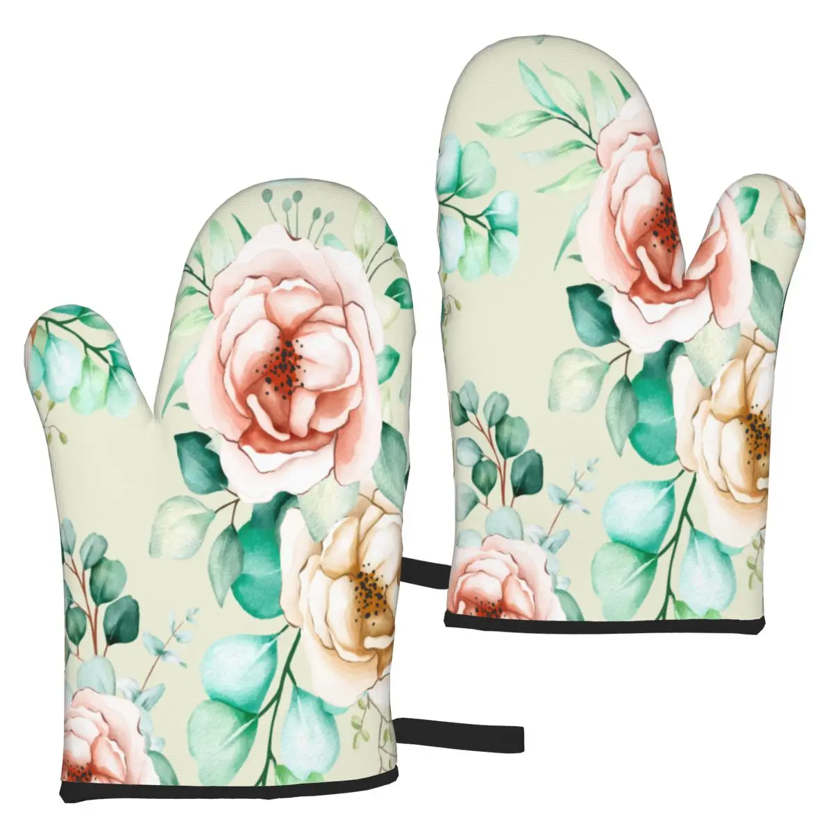 

Kitchen Gloves Insulation Vintage Floral Leaves Cooking Microwave Gloves Baking BBQ Oven Mitts