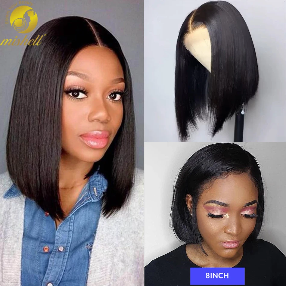 Bob Straight Lace Wig Brazilian Straight Short Bob Lace Front Wigs 4x4 Lace Front Human Hair Wigs Pre-plucked With Baby Hair