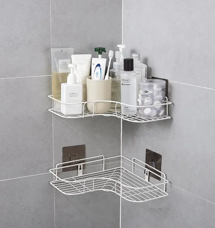 

Metal corner nail-free double-layer storage rack bathroom kitchen shampoo spice storage rack living room bedroom storage rack