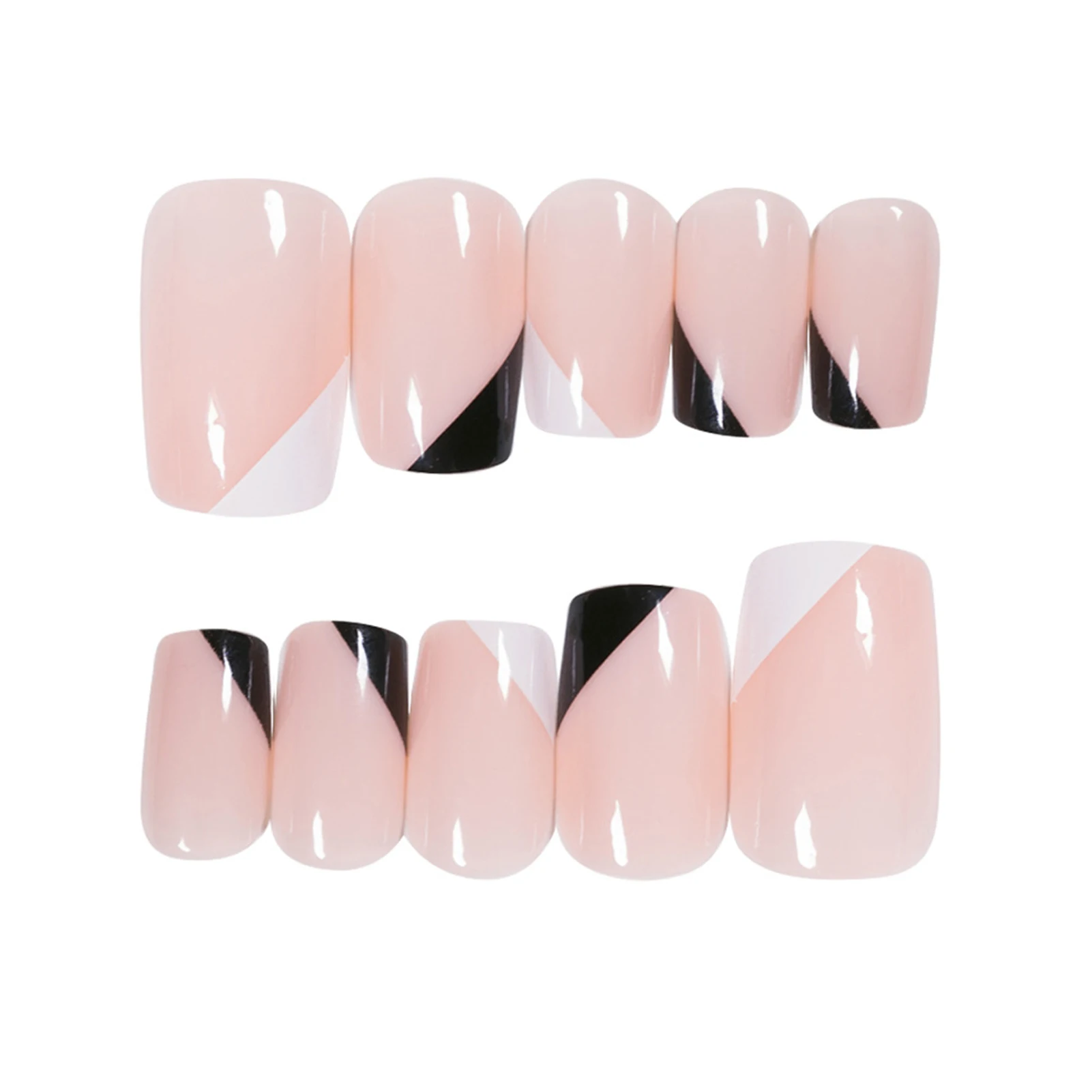 

Adhesive Nail Beauty in Black and White Detachable Attractive Fashion Simple Glue Stype for Women's Daily Life